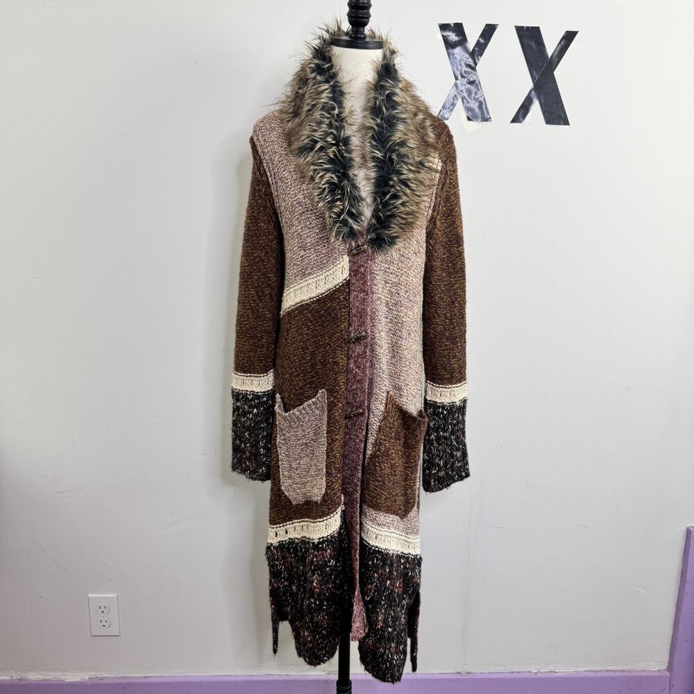 Anthropologie Angel Of The North Sitka Cardigan Patchwork Faux Fur Penny Lane L